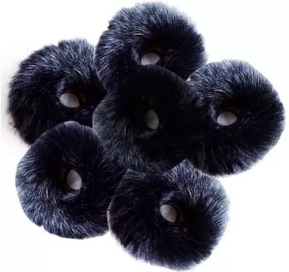 Black Faux Fur Hair Scrunchies Ties Furry Elastic Hair Bands Fuzzy Ponytail  Holders( Pack of 6) - Barakath Fashion